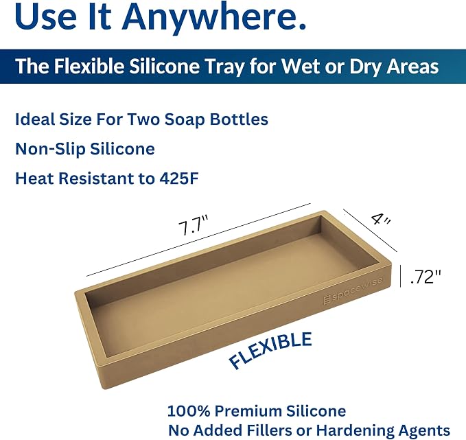 Countertop & Vanity Silicone Tray - Small 7.7" Kitchen Soap Tray | Kitchen Sink Soap Tray, Dish Soap Tray for Kitchen Counter, Bathroom Tray, Silicone Soap Dispenser Tray & Sponge Holder