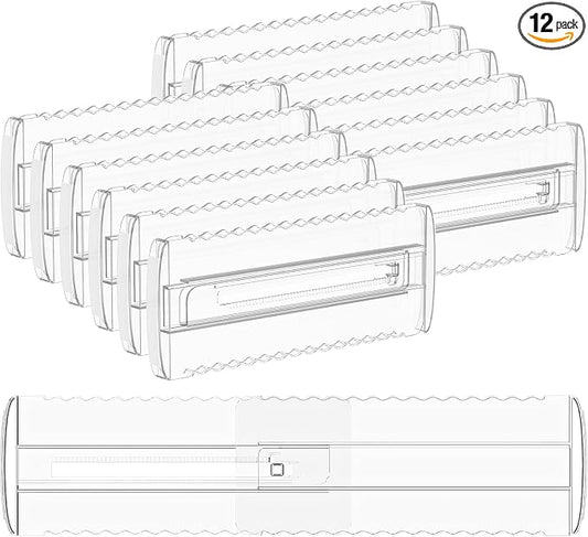 12 Pack 4" High Drawer Dividers for Clothes, 10.2"-16.5" Expandable Dresser Drawer Organizers, Adjustable Plastic Clear Drawer Separators for Kitchen, Baby Clothing, Socks, Underwear, Bedroom