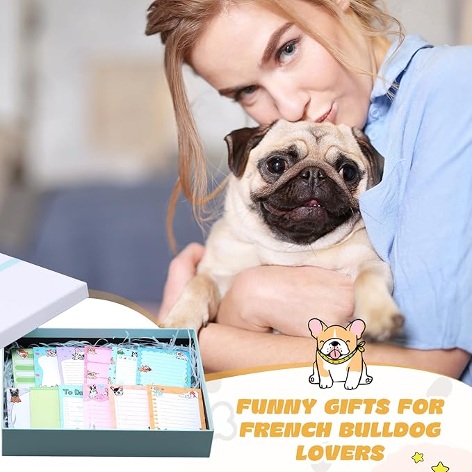 12 Pcs French Dog Sticky Notes Kawaii Notepads 3x4 Inch Adhesive Dog Gifts for Frenchie Lovers to Do List for Memo Reminder for Office Home Supplies Christmas Small Gift