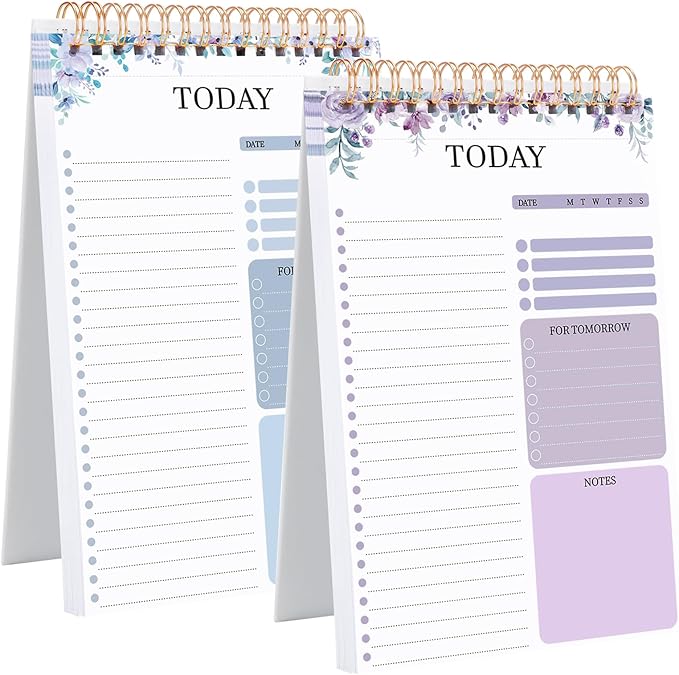 2 Packs To Do List Notepad, Totally 208 Pages To Do List Notebook A5 Undated Daily Planner Notepad with Transparent Cover and Task Checklist Home Office School Supplies, Purple & Blue