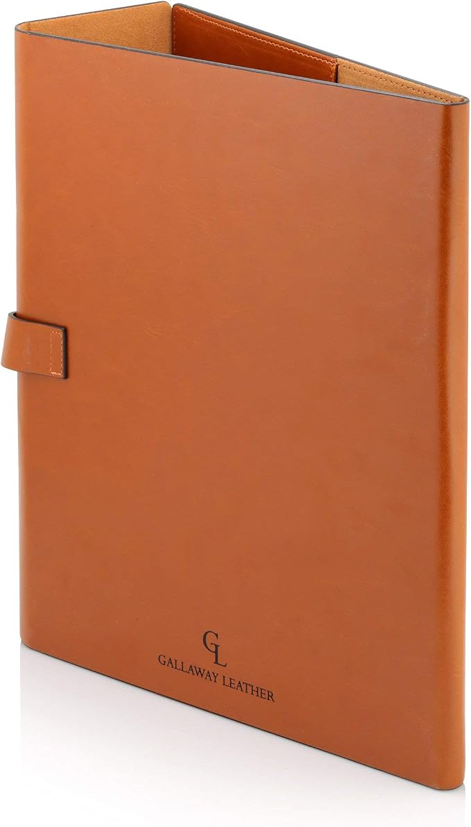 GALLAWAY LEATHER Padfolio Folder – Slim Portfolio Organizer Holder for Letter Legal A4 Note Pads Notebooks for Men and Women Refillable Business Leather Folio Binder, Brown