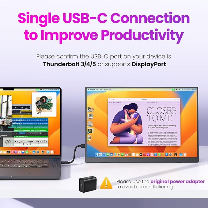 Upperizon Portable Monitor 16 inch 2K QHD 2560X1600 145% sRGB, 144Hz USB-C, 120Hz HDMI, Travel Monitor for Laptop MacBook PC Surface PS5 Xbox, External Display with Kickstand & Speaker VESA Compatible