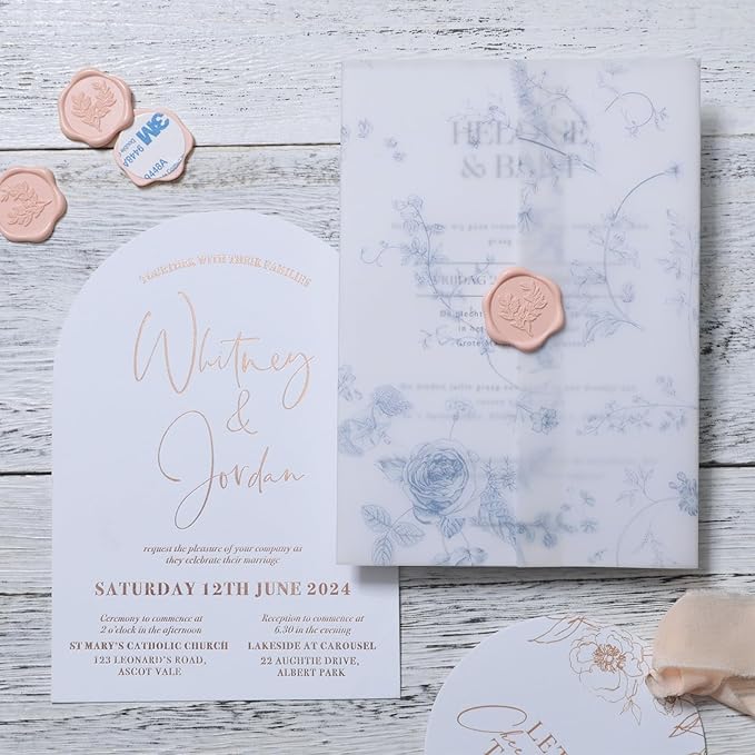 UNIQOOO Wax Seal Stickers - Eucalyptus Wedding Invitation Envelope Seal Stickers, 50 Pcs Self- Adhesive Blush Pink Stickers, Perfect for Invitation, Christmas, Gift Wrapping, Party