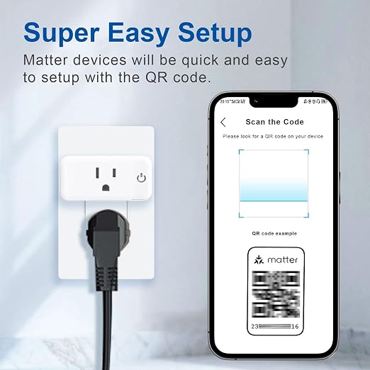 Matter Smart Plug, 15A Smart Plug for Homekit, Smart Outlet with Schedule and Timer, Super Easy Setup, Works with Apple Home, Siri, Alexa, Google, Privacy & Security, 2.4G Only, White, 2-Pack