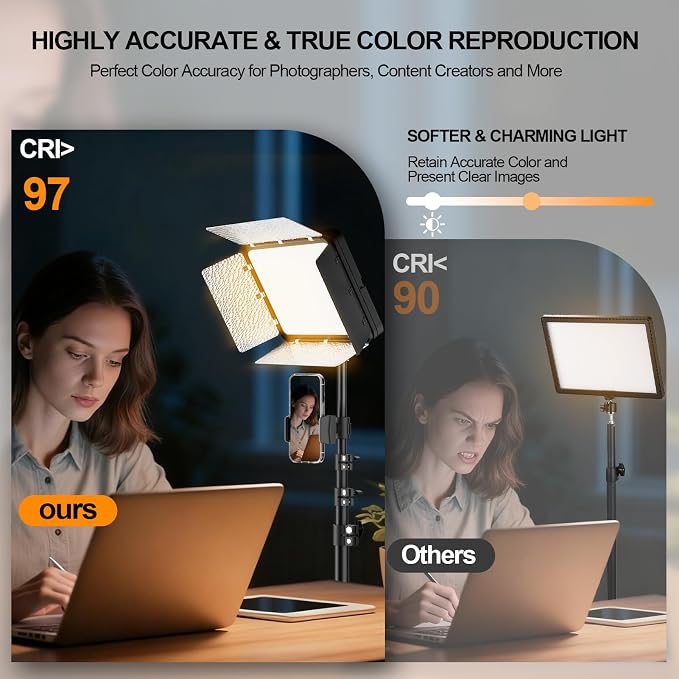 EMART LED Video Light Kit with Phone Holder & Barndoor, 2800-7000K Dimmable Studio Lights for Video Recording, 73'' Height for Live Streaming, YouTube, Vlog, Photography, Content, Podcast, 2-Pack