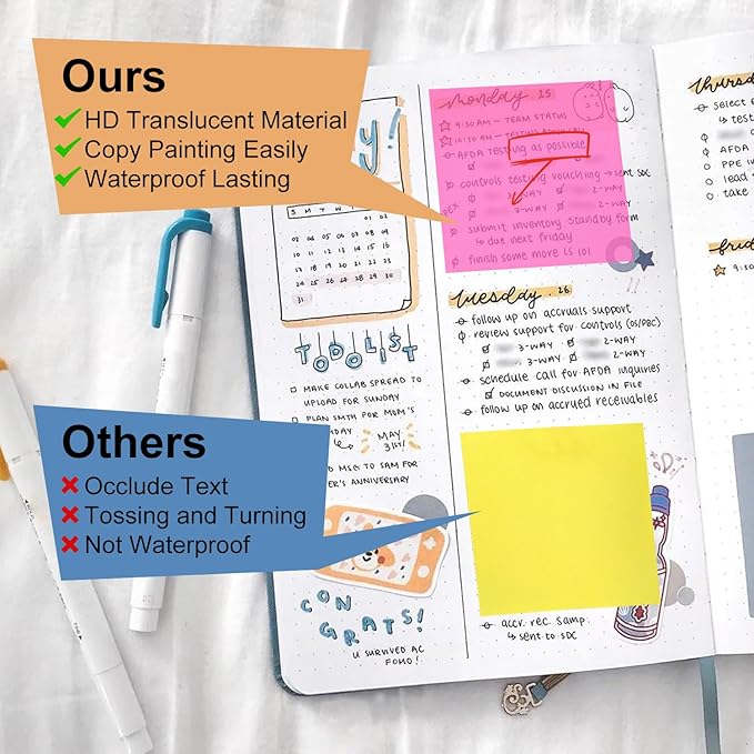 Sticky Notes，Transparent Sticky Notes， Self-Adhesive, Waterproof, 3x3 Inch，200 Pcs for Office,School,Teacher Supplies, Study Supplies (4, White)