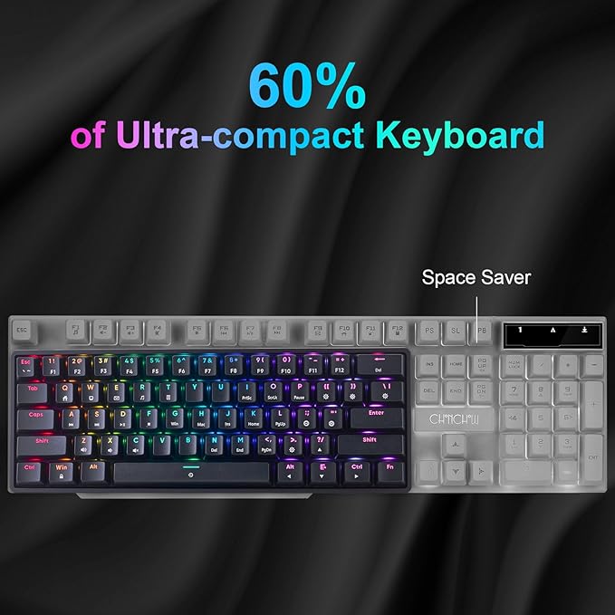 CHONCHOW Mechanical 60% Gaming RGB Keyboard 61 Keys Wired USB DIY Customize Backlight Macro keypad Ultra-Compact Blue Switches Compatible with Windows Mac Linux Laptop PC Computer(Black)