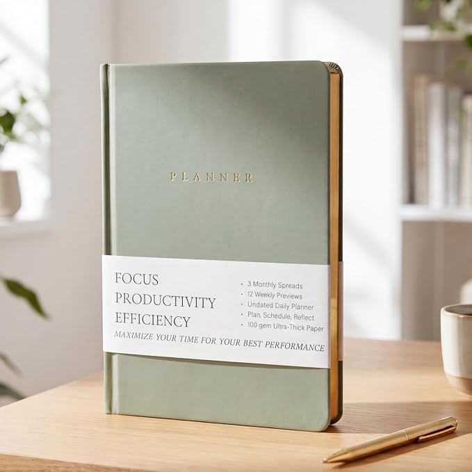 Productivity 3-month Planner Undated Daily Weekly Monthly Planner with Hardcover, Setting Guided Journal for Time Management, Habit Tracking, Self Care & Organization(Green)