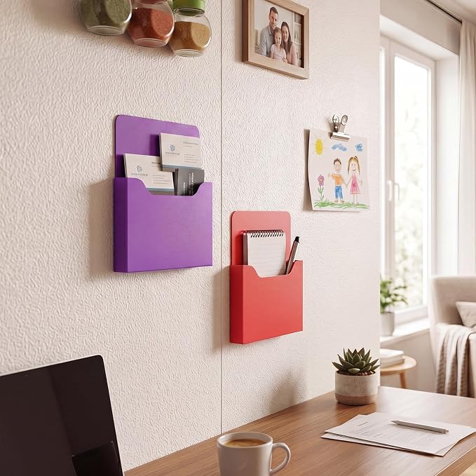 Gilprop 8 Pack Magnetic File Holder, 5"x7"x1.2" Magnetic Wall File Folders for Whiteboard, Hanging Classroom Organizer Storage, Refrigerator Magazine Holder for Mail Letters Paper Desk Office