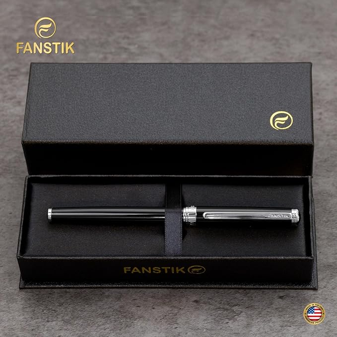 Black & Silver Luxury fountain pen, fancy gift set for women, Chrome Finish, Professional executive pen gift set for men (Lux fountain Black-Silver)