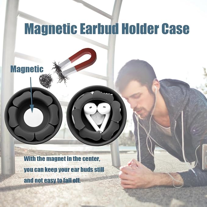 MAIRUI Wired Earbud Case Earphone Headphone Cord Organizer Earbuds Wrap Soft Silicone Magnetic Holder Storage Tangle Free Cable Winder(Carbon Black)