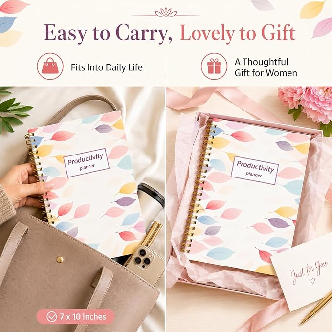 ADHD Planner for Women，Daily Productivity Planner with Task Management Organizer for Neurodivergent Adult,Teens , Self-Cares, Daily Schedule,To-Do List,Brain Dump,ADHD Journal with Cardboard Cover to Stay Organized and Focused (Colorful Leaves)