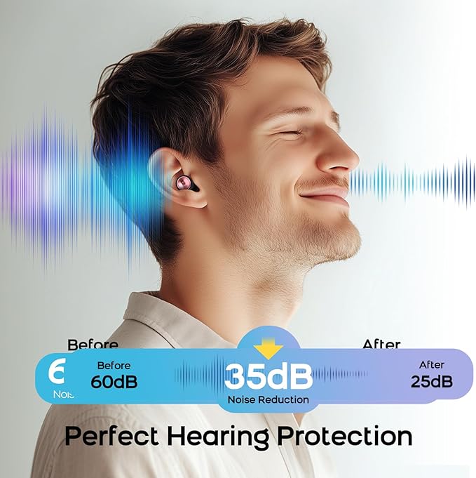 2 Pairs Noise Cancelling Earplugs with Premium Metal Design and Elegant Gift Box – for Sleeping, Concerts, Travel, Noise Sensitive – 35dB Reusable Silicone Earplugs for Men and Women,Rose Gold