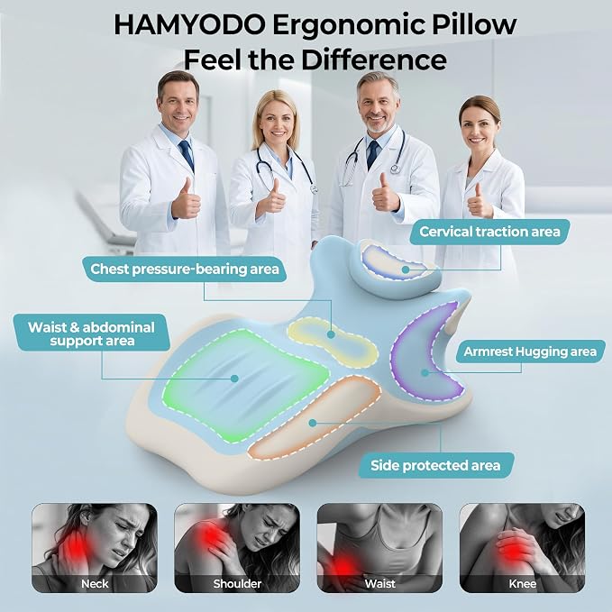 HAMYODO 27° Angled Wedge Pillow, Support for Neck Back Waist (Iceblue) | Multi-Position Headboard, Bed Rest Pillows for Prone Sleeping ,Backrest Chaise Lounges Stomach Support in Bed, Couch or Floor