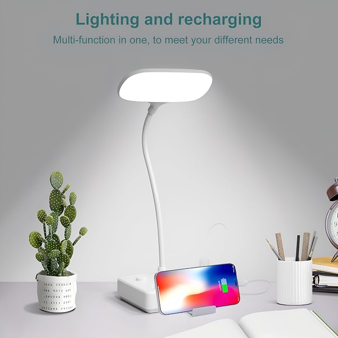 LED Desk Lamp, Power Outlet with Dimming Night Light Desk Light,Table Lamps 3 Lighting Modes Desktop Charging Extension Lead 4 AC Power Outlet and 2 USB Charging Ports for Travel Home Office