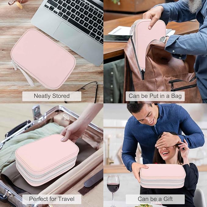 FYY Electronic Organizer, Large Travel Cable Organizer Bag Pouch Electronic Accessories Carry Case Portable Waterproof Double Layers All-in-One Storage Bag for Cable, Cord, Charger, Phone, Light Pink