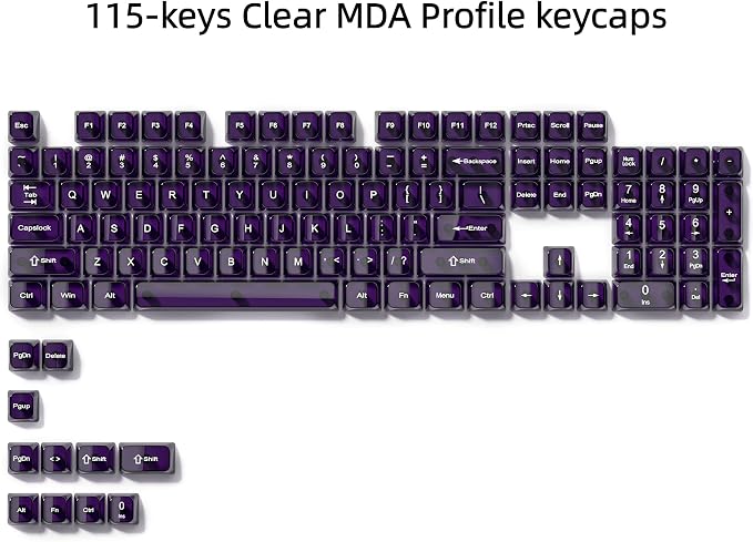 dagaladoo Clear keycaps,Transparent Keyboard keycaps,Jelly Key caps Set,Shine Through keycap，MDA Profile Keyboard caps for Mx Switches Mechanical Keyboard(Dark Purple)