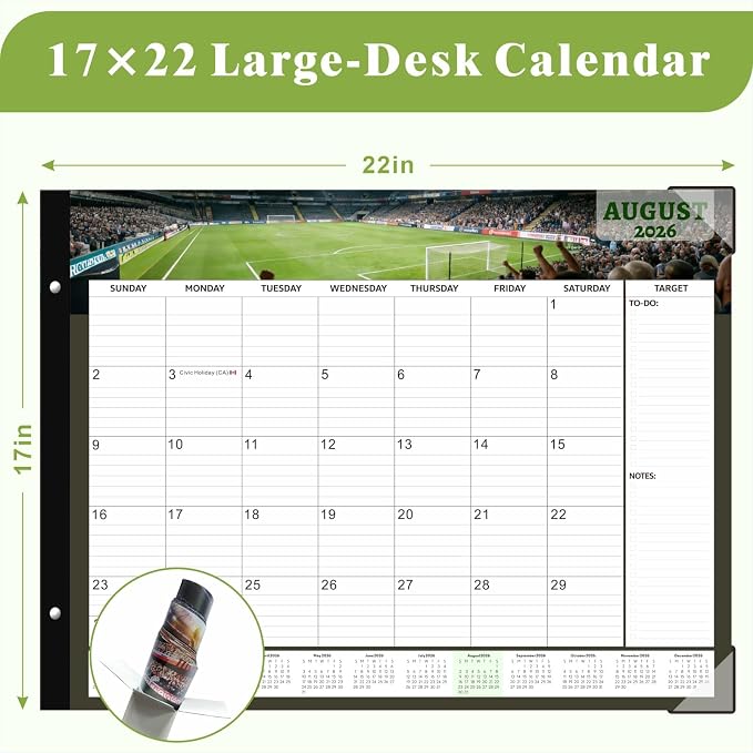 2026 Desk Calendar Large 22x17 Inches,Large Desk Calendar 2026-2027,18 Month,Suitable For Home,School Or Office,With Plastic Cover,Monthly Calendar(Green)