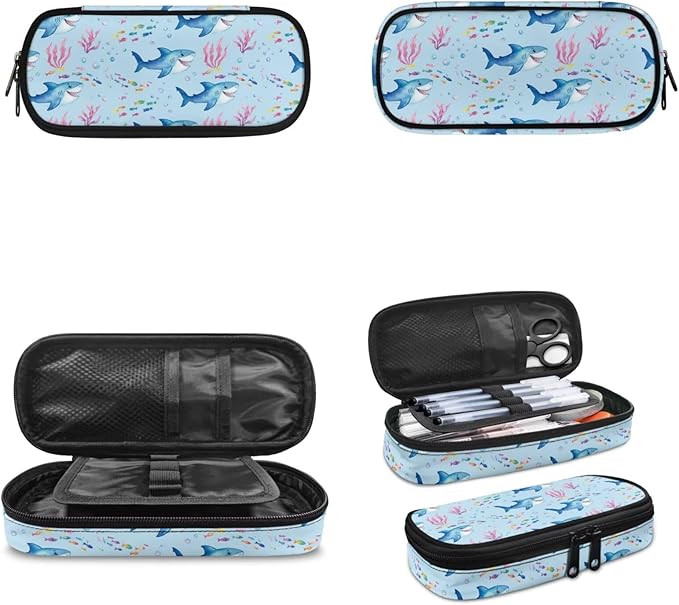 Sharks Backpack for Boys Girls Primary Middle School Bookbags Kid 3 Piece Set Back to School Supplies Kids Schoolbags with Lunch Bag and Pencil Box