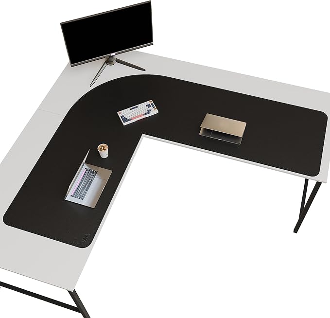 Vyaaa (59"+70.8") x 23.6" L Shaped Leather Desk Pad (Black), Dual-Sided Reversible PU Leather Desk Mat, Extra Large Mouse Pad, Compatible with L Shape Computer Desk for Home or Office