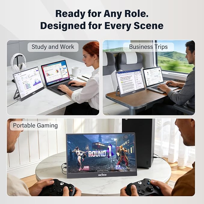 InnoView 15.6-Inch Portable Monitor, 120Hz 2K QHD, USB-C/HDMI, Travel Monitor for Laptop MacBook/Switch/PS5/Xbox (Adapter Not Included)