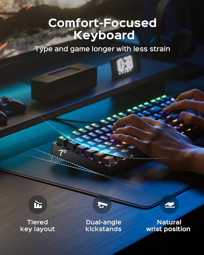 Mechanical Gaming Keyboard with Blue Switch, 104-Key Full Size RGB Backlit Wired Keyboard（11 Modes, Anti-Ghosting, Double-Shot ABS Keycaps, Lighted Computer Key-Board for PC Windows-Black