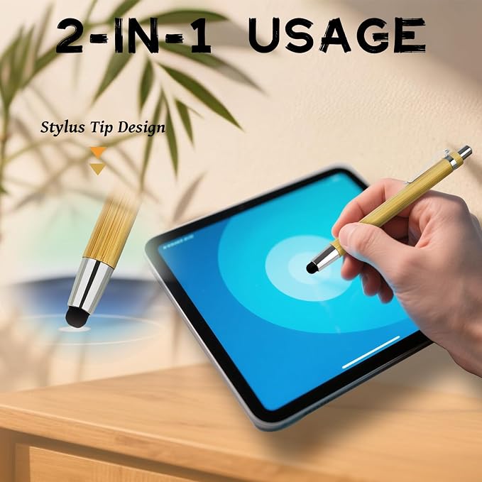 YUNCHUN 100PCS Bamboo Pens Bulk, Wooden Pens with 2-in-1 Stylus Tip, Pen Set for Employee Appreciation Gifts, Click Ballpoint Pen for Writing, Medium Point and Black Ink