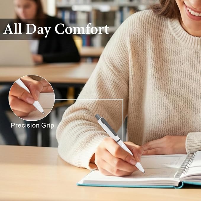 Cambond Ballpoint Pens Black Ink - Metal 1mm Medium Point Smooth Writing Click Pens Bulk, White Pink Green Retractable Pen Set for College Student Office Woker Nurse(3 Pens with 3 Refills)