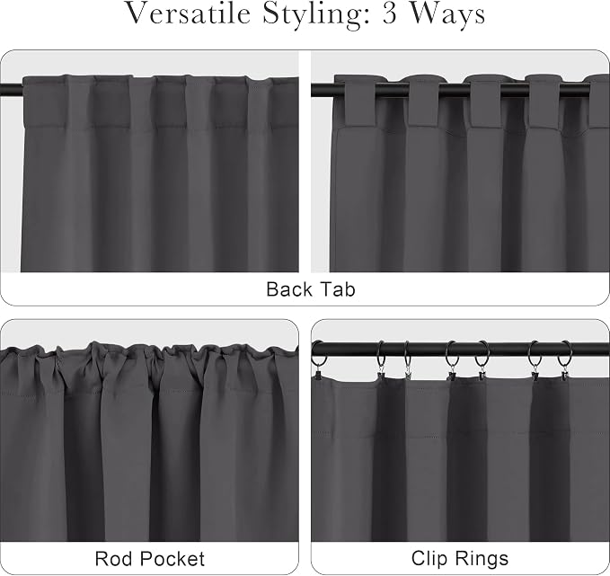 PONY DANCE Window Treatments Curtains - Gray Blackout Drapes Home Decor Light Blocking Thermal Insulated Back Tab/Rod Pocket Curtain Panels for Living Room, W 42 by L 63 Inches, Grey, 1 Pair
