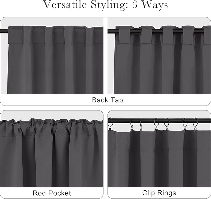 PONY DANCE Short Length Curtains for Kitchen, Solid Window Curtain Tiers for Bathroom Energy Saving Privacy Shade for RV Camper (2 Panels, Grey, 34x45 Inch)