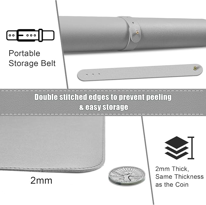 BLESWIN Large Desk Pad, 47.2'' x 23.6'', Office Desk Mat, Computer Mat for Desk, Leather Desk Pad Protector, Sewing Desk Blotter, Desktop Writing Pad for Office/Home/Decor Light Grey