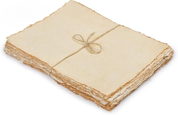 LEATHER VILLAGE Watercolor Paper - 12 X 16 inches, 50 Sheets - Mixed Media Watercolor Paper - 150 GSM Thick Deckle Edge Virgin Cotton Handmade Paper - Vintage Toned