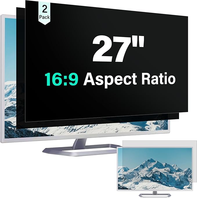 [2 Pack] 27 Inch Computer Privacy Screen for 16:9 Aspect Ratio Widescreen Monitor, Eye Protection Anti Glare Blue Light Computer Monitor Privacy Filter, Removable 27 in Protector Film