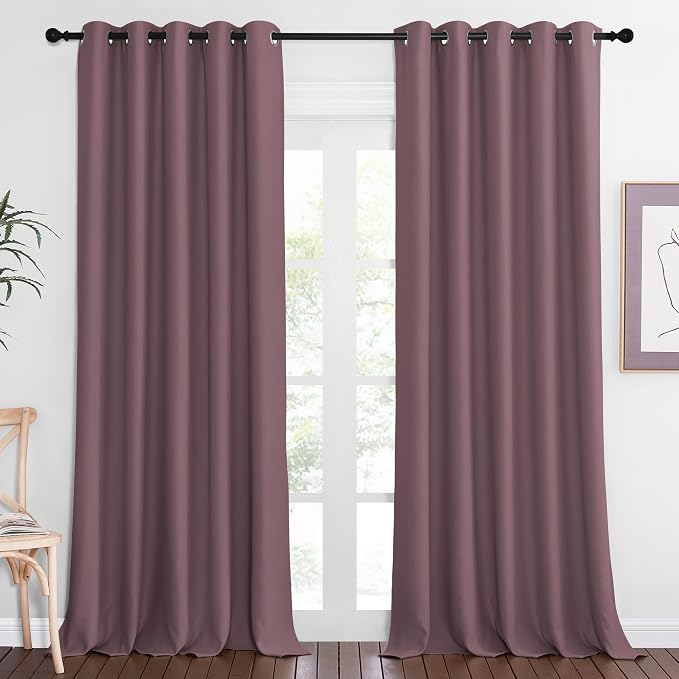 NICETOWN Blackout Curtains 84 Inch Length, Thermal Insulated Curtains for Bedroom Grommet Energy Saving Room Darkening Drapes for Living Room Window, 1 Panel, Dry Rose, 66" W x 102" L