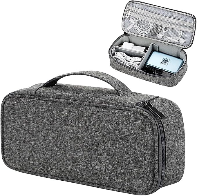 Teskyer Tech Organizer Pouch – Portable Waterproof Electronics Bag with Compartments for Cables, Chargers, Earbuds & Phone (Dark Grey)