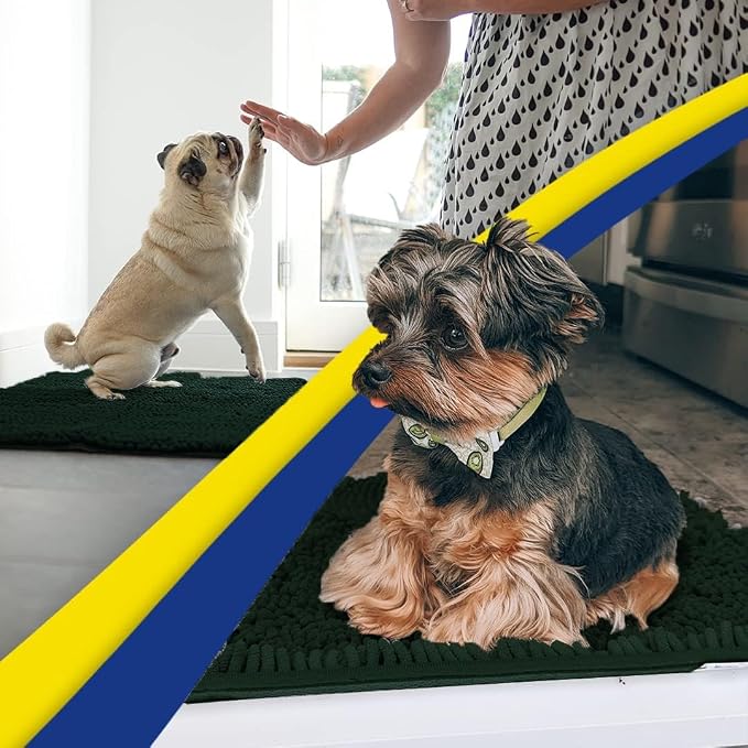 Muddy Mat® | Super Absorbent Door Mat Indoor, Microfiber Quick Dry Chenille Entryway Rug, Non-Slip Front Door Mat, Indoor Mats for Entryway, Machine Washable Pet Rug, Hunter Green 19" x 30"