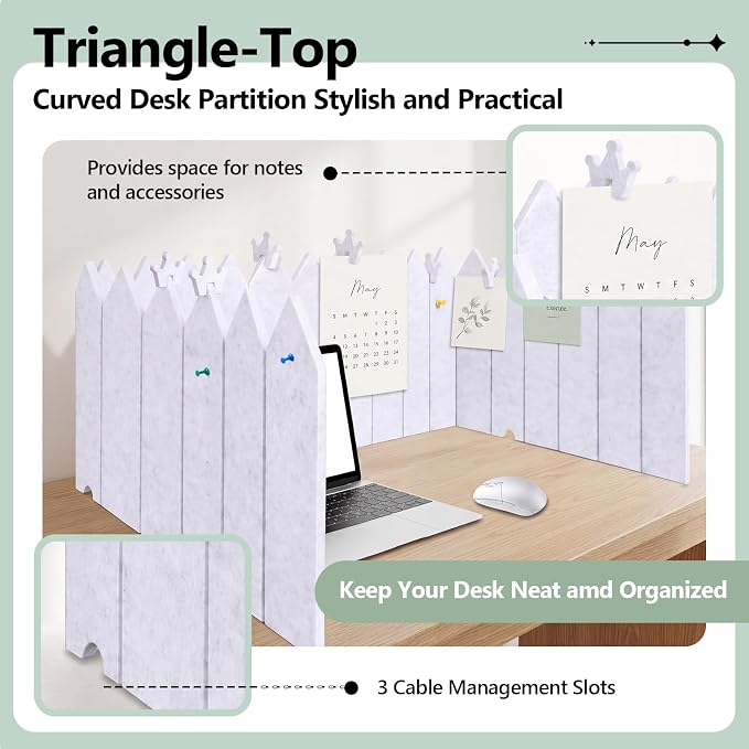 86.5 x 16'' Foldable Felt Desk Divider with 25 Thumbtacks & 8 Clips, Acoustic Desk Partition Privacy Panel, Versatile Cubicle Shield Hanging Note Item, for Office Home (Triangular)