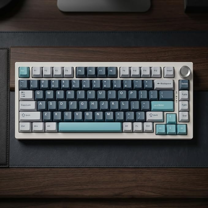 126 Keys PBT Double Shot Keycaps, Grey Blue Minimalist Keycap Set, Slate Cyan Cherry Profile Keycaps for Mechanical Keyboard 60% 65% 75% 100% Cherry MX Switches