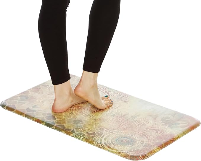 J&V TEXTILES Anti Fatigue Cushioned Comfort Mat, Ergonomically Durable, Supportive, Padded, Thick and Washable, Stain-Resistant, Kitchen, Garage, Office Standing Desk Mats (Boho Study Floral)*