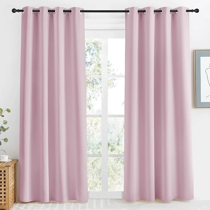 NICETOWN Baby Pink Blackout Curtain 86 inch Long, W55 x L86, 1 Panel, Thermal Insulated Window Treatment with Grommet Room Darkening Thermal Insulated Panel for Bedroom/Living Room