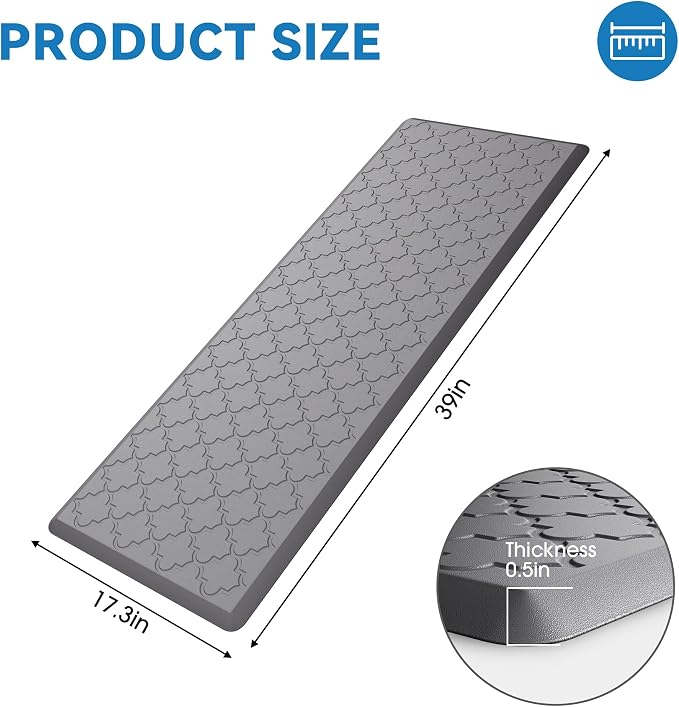 Kitchen Mat Cushioned Anti Fatigue for Floor, Non-Slip Waterproof Comfort Rug for Kitchen Sink, Standing Desk & Laundry, 17.3"x39", Grey