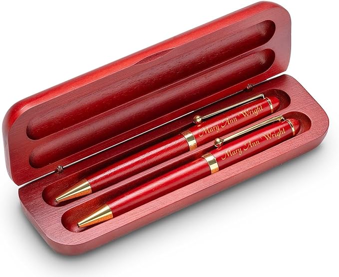 Executive Gift Shoppe - Personalized Cherrywood Pen & Pencil Box Set with Custom Engraving