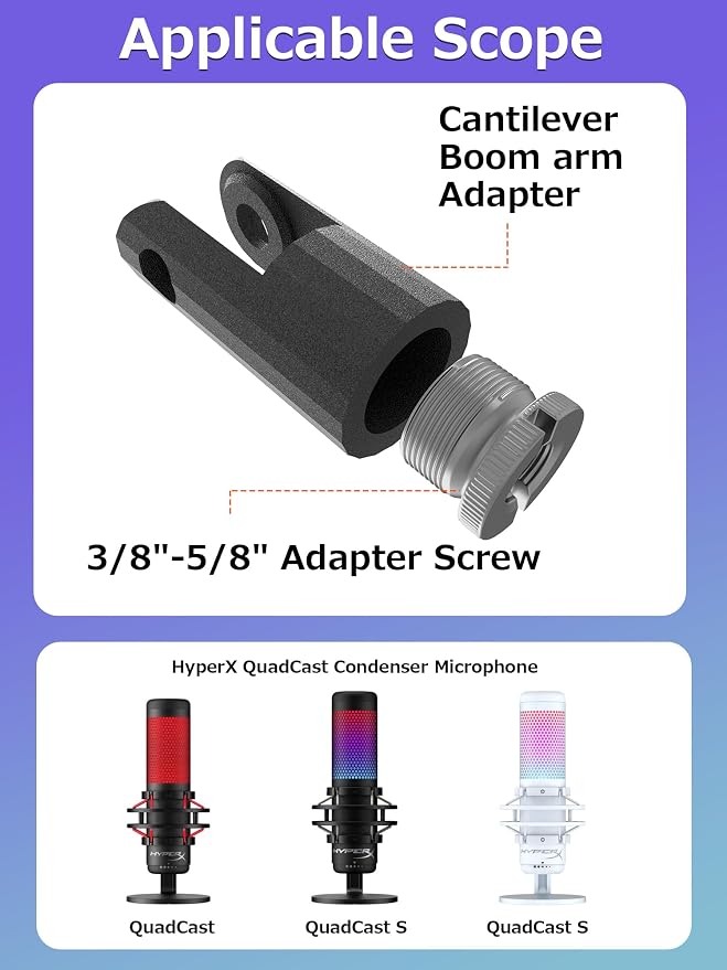 M05 Boom Arm, 360° Rotatable Microphone Stand with Desk Mount (QuadCast Adapter)