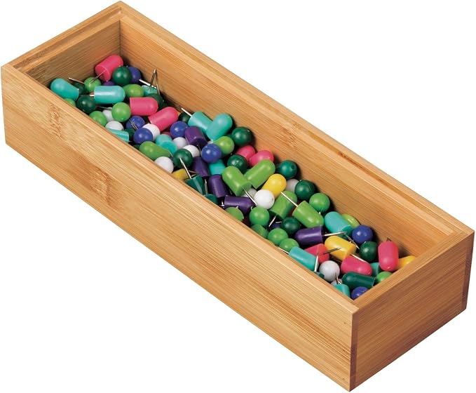 mDesign Wooden Bamboo Office Drawer Organizer Box Tray, Stackable Storage for Drawers, Cabinets, Shelves, Cubby, or Desktop, Hold Pens, Pencils, Supplies, Echo Collection, 6 Pack, Natural Wood Finish