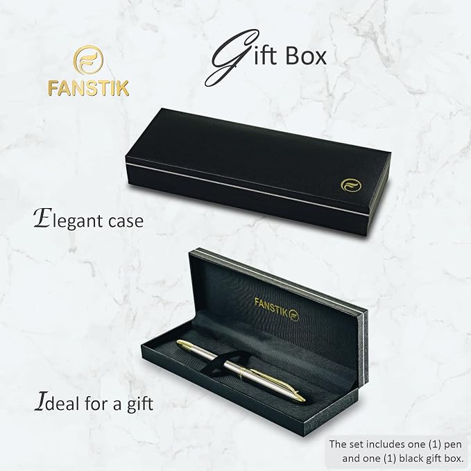 FANSTIK Customized RollerBall pen with name (MADE IN USA), stainless steel, Silver and gold, luxury engraved pen personalized for men and for women. (RollerBall Silver-Gold).