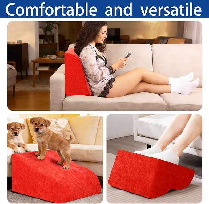 Foot Rest for Under Desk at Work, Ergonomic Under Desk Footrest with Washable Cover for Office, Home & Gaming Leg Elevation Pillow Red