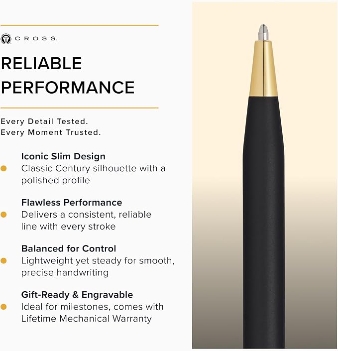 Cross Classic Century Engraved Diamond Pattern Ballpoint Pen - Refillable Pen for Effortless Writing - Black Ink - Durable Construction - Premier Distinctive Look - Gift-Ready (Black & Gold)