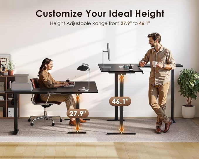 OffiGo 63 Inch Reversible L Shaped Electric Standing Desk, Height Adjustable Corner Stand up Desk, Ergonomic Large Lift Computer Table for Home, Office, Workstation, Black