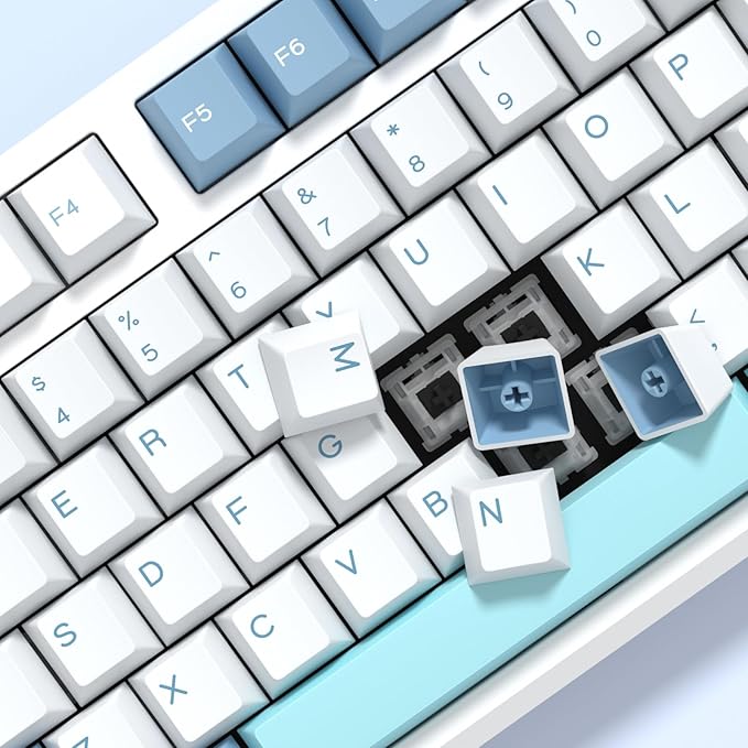 SHOKO PBT Double Shot Keycap Set,176 Keys Blue Cute Custom Key Caps Keycaps 60 Percent Cherry Profile Keycaps for 61/64/68/84/87/100/104/108 Mechanical Keyboard