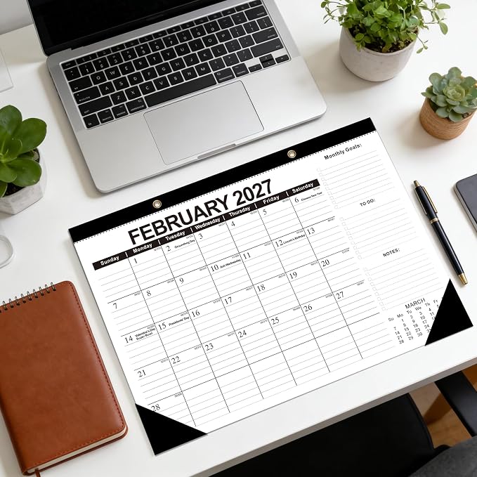 ZTX Desk Calendar 2026-2027 Wall Calendar from July 2026 to December 2027,18 Months 17"×12" Thick Paper with Plastic Cover for Teacher School Home Office
